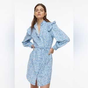 H&M Blue Floral Ruffle Dress Size L NWT